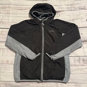Eddie Bauer Reversible Jacket Full Zip Hooded Black Camo Boys Size L (14-16)
